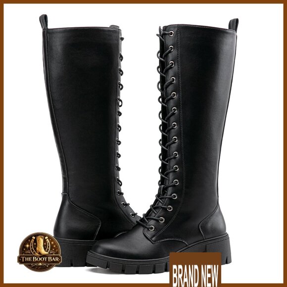 Shoes - Knee High Combat Boots Chunky Platform Heel Lace Up Gothic Punk Work Boots